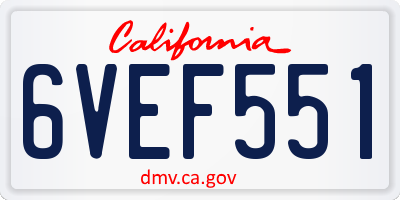 CA license plate 6VEF551