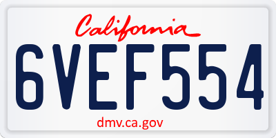 CA license plate 6VEF554