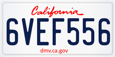 CA license plate 6VEF556