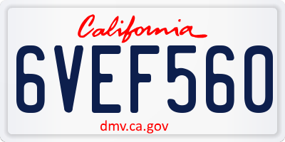 CA license plate 6VEF560