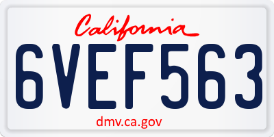 CA license plate 6VEF563