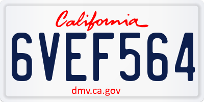 CA license plate 6VEF564
