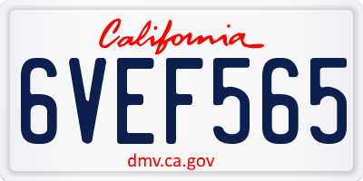 CA license plate 6VEF565