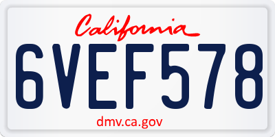CA license plate 6VEF578