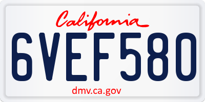 CA license plate 6VEF580
