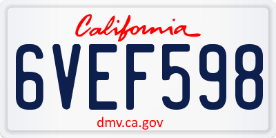 CA license plate 6VEF598