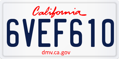 CA license plate 6VEF610