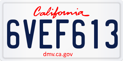 CA license plate 6VEF613