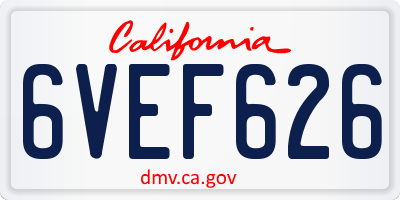 CA license plate 6VEF626
