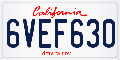 CA license plate 6VEF630