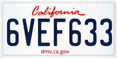CA license plate 6VEF633