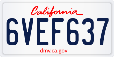 CA license plate 6VEF637
