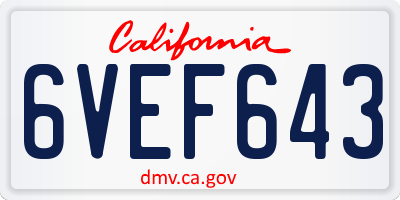 CA license plate 6VEF643
