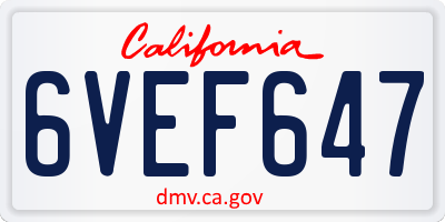 CA license plate 6VEF647