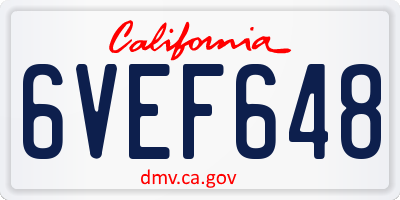 CA license plate 6VEF648