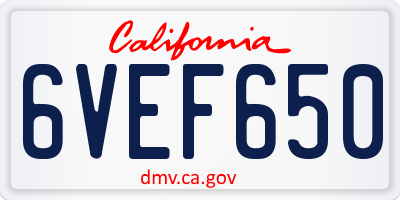 CA license plate 6VEF650