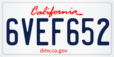 CA license plate 6VEF652