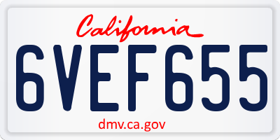 CA license plate 6VEF655