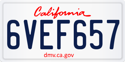 CA license plate 6VEF657