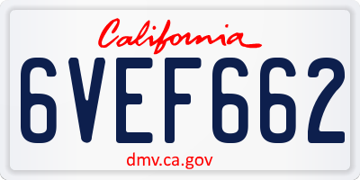 CA license plate 6VEF662