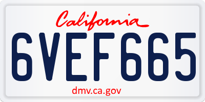 CA license plate 6VEF665