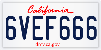 CA license plate 6VEF666