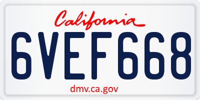 CA license plate 6VEF668