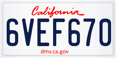 CA license plate 6VEF670