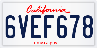 CA license plate 6VEF678
