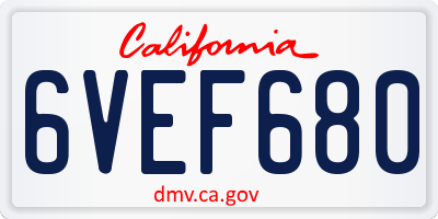 CA license plate 6VEF680
