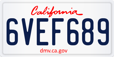 CA license plate 6VEF689