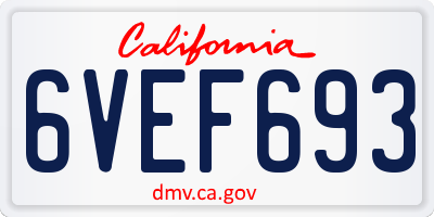CA license plate 6VEF693