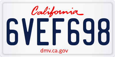 CA license plate 6VEF698