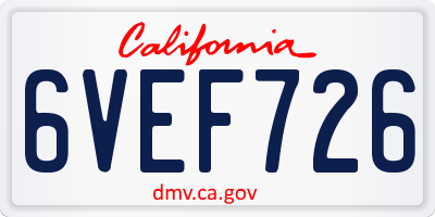 CA license plate 6VEF726