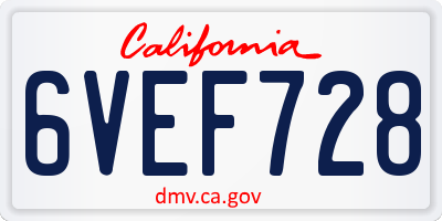 CA license plate 6VEF728