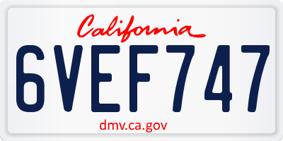 CA license plate 6VEF747
