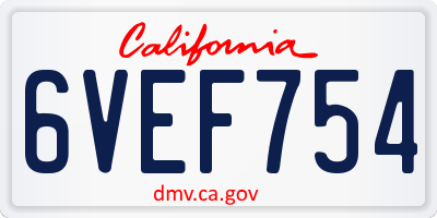CA license plate 6VEF754