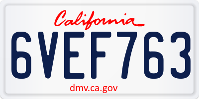 CA license plate 6VEF763