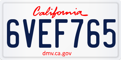 CA license plate 6VEF765