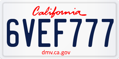 CA license plate 6VEF777