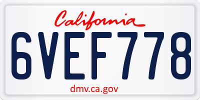 CA license plate 6VEF778