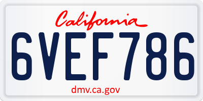 CA license plate 6VEF786