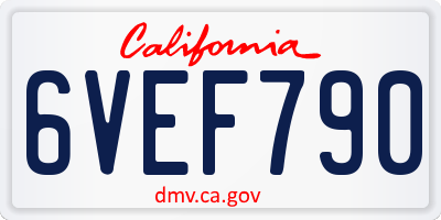 CA license plate 6VEF790