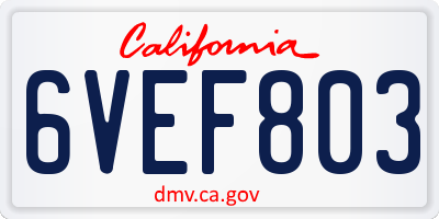 CA license plate 6VEF803