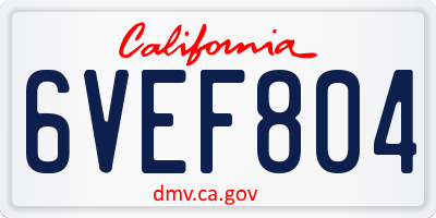 CA license plate 6VEF804