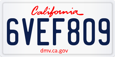 CA license plate 6VEF809