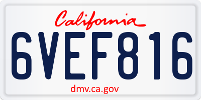 CA license plate 6VEF816