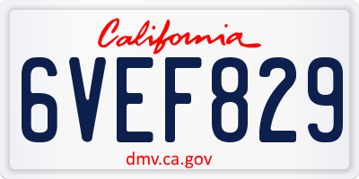 CA license plate 6VEF829