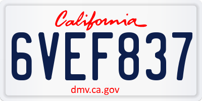 CA license plate 6VEF837