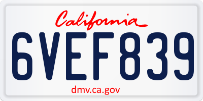 CA license plate 6VEF839